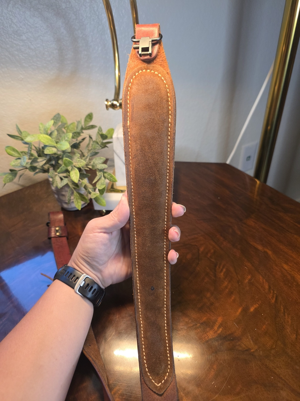 Tooled Leather Rifle Sling with Deer Motif - Brown - Picture 3 of 15